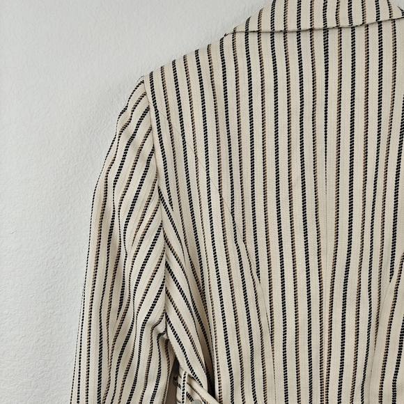 KAREN MILLEN Linen Blend Blazer Jacket Button Up Cream Striped Womens Size 8 - Picture 12 of 16
